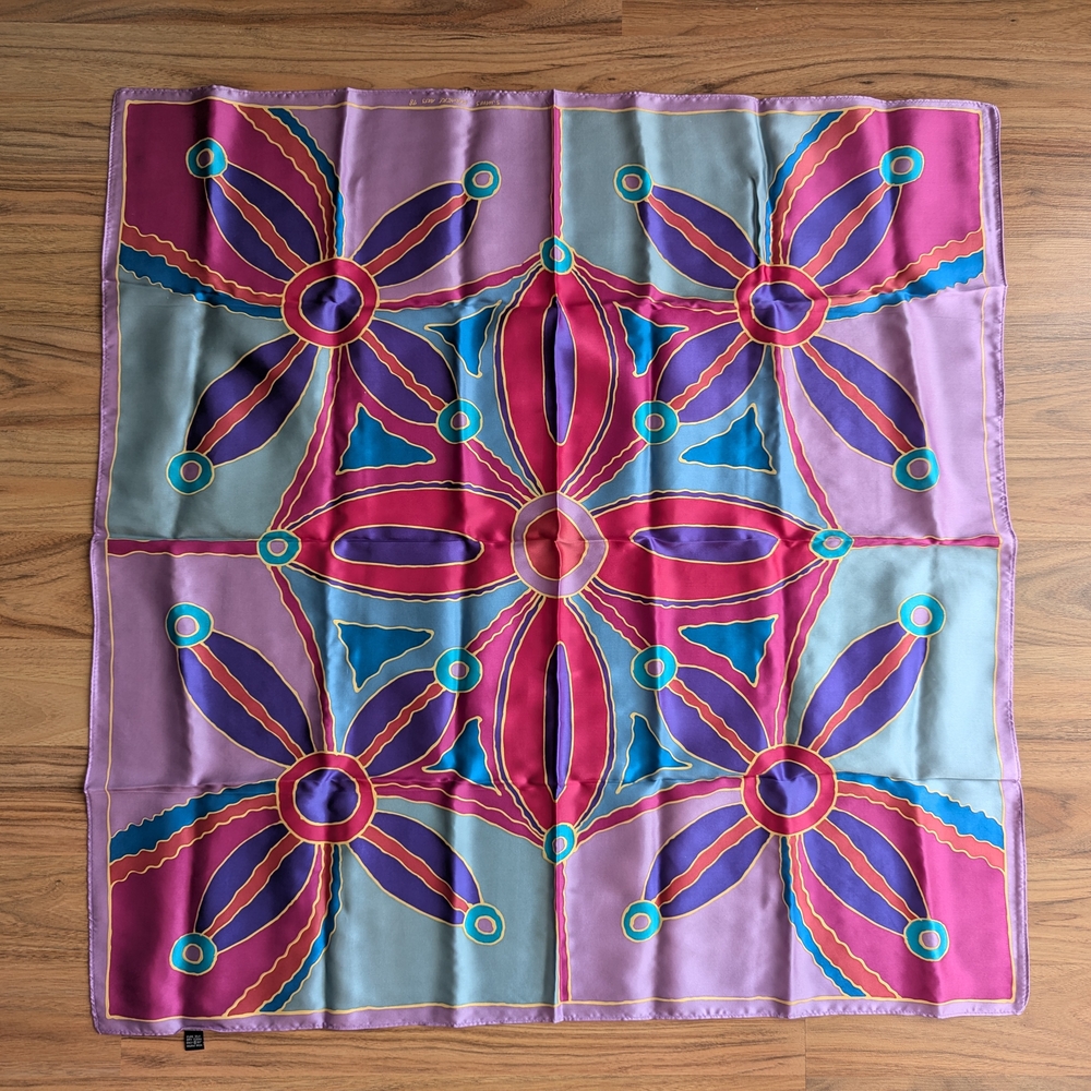 Keringke Arts Pink Batik Hand Painted Vibrant Floral Silk Scarf